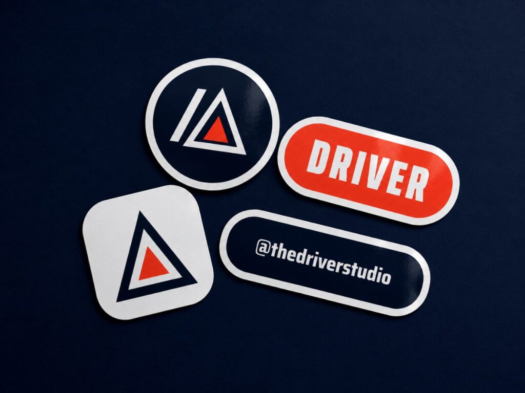 Stickers die-cut · exploración de marca The Driver Studio